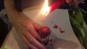 Hot wax torture, extremely covered glans with candle wax