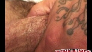 Radically tattooed older amateur masturbates in the bedroom