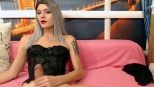 Monstercock Russian tgirl masturbates webcam