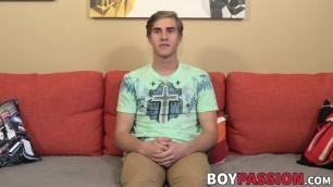 Adorable twink interviewed about his pleasures and jacks off