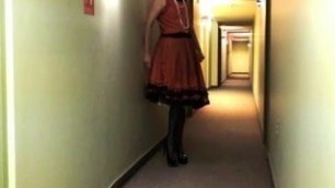 Sissy Ray in Red Dress in main corridor 2