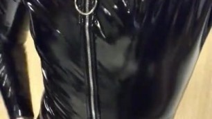 Playing in my black pvc body, nylons and plastic wrap I
