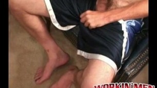 Older dude strips and tugs on his big cock and cums hard