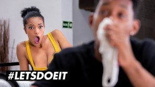 HORNYHOSTEL - Big Natural Tits Ebony Girl Tina Fire Takes A Big Black Cock In Her Big Ass