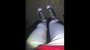 POV Girl Desperately Wets White Jeans Outdoor